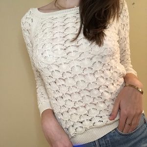 Zara Knit Cream Scalloped Sweater Small